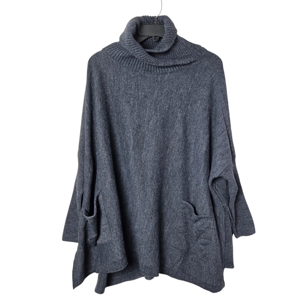 Mersea‎ Newport Traveler Sweater Poncho Gray O/S One Size Turtleneck Pockets NWT